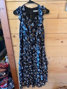 Grace Karin Black Floral Ruffle Midi Dress